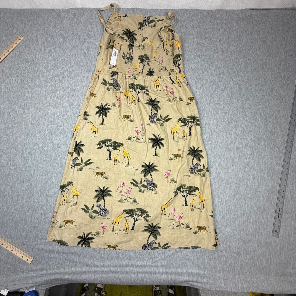 Old Navy Safari Print Linen Blend Midi Dress Giraffe Zebra Tan NEW
